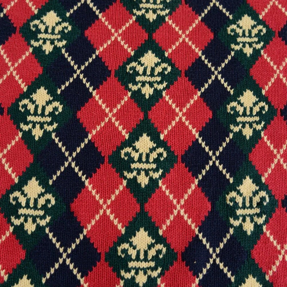 Vintage Talbots Red Green Fleur de Lis Argyle Preppy Plaid Crewneck Sweater XL - Picture 9 of 11